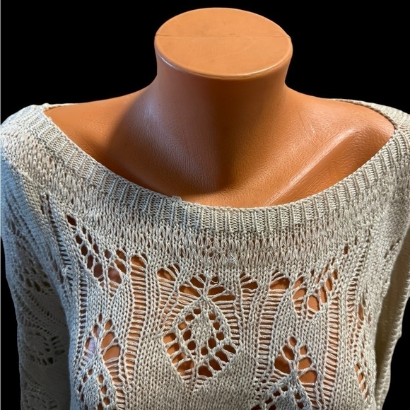 Workshop by Andrea Jovine Women's Cream Eyelit Sweater Size Large Short Sleeves - Picture 10 of 11